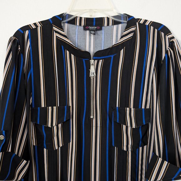 COCOMO Blouse Women's 2X Multicolor Striped Pintuck 1/4 Zip 3/4 Sleeve Work - Picture 2 of 10